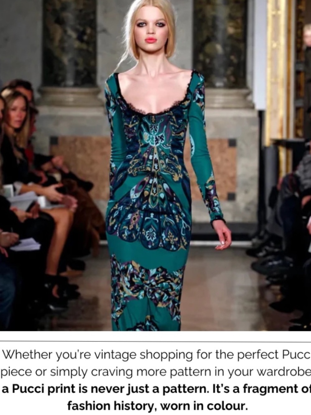 EMILIO PUCCI Dress Rayon Green Printed Long Sleeve Midi Dress Vintage Sz. 2-4 - Picture 13 of 13